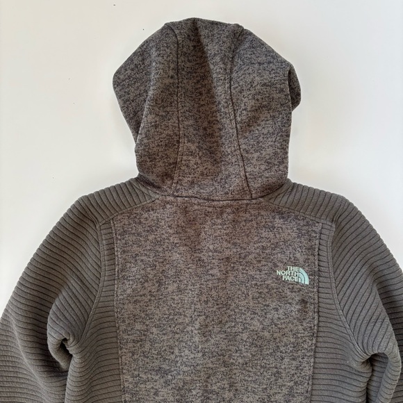 The North Face Gray-Green Fleece Ribbed Hooded Full Zip Jacket Size Medium - Picture 4 of 9